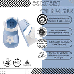 Baby Girls Flower Velcro Blue Sandal Booties-BT5476