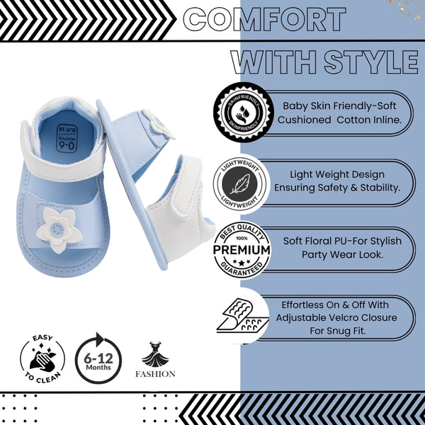 Baby Girls Flower Velcro Blue Sandal Booties-BT5476