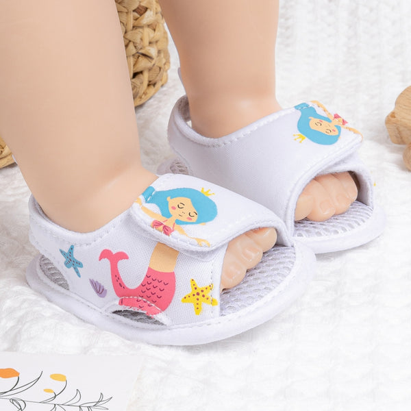 Baby Girls Mermaid & Starfish Velcro White Sandal Booties-BT5477