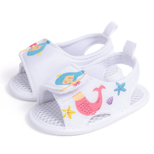 Baby Girls Mermaid & Starfish Velcro White Sandal Booties-BT5477
