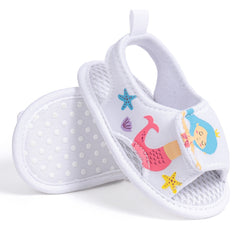 Baby Girls Mermaid & Starfish Velcro White Sandal Booties-BT5477