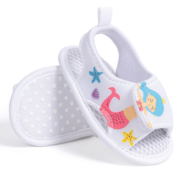 Baby Girls Mermaid & Starfish Velcro White Sandal Booties-BT5477