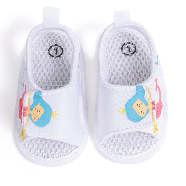 Baby Girls Mermaid & Starfish Velcro White Sandal Booties-BT5477