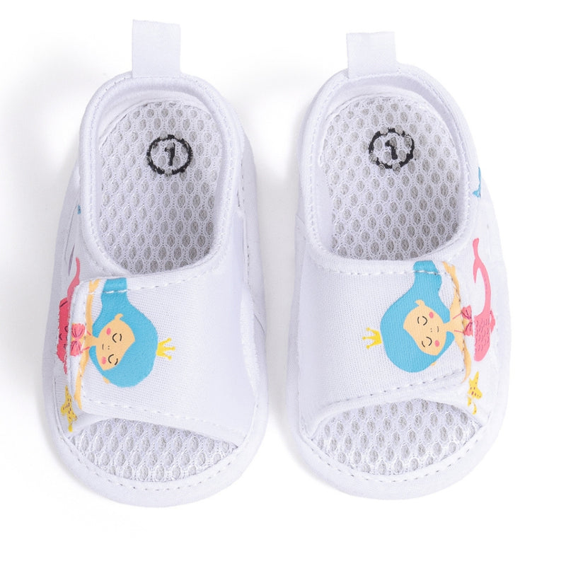 Baby Girls Mermaid & Starfish Velcro White Sandal Booties-BT5477