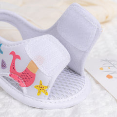 Baby Girls Mermaid & Starfish Velcro White Sandal Booties-BT5477