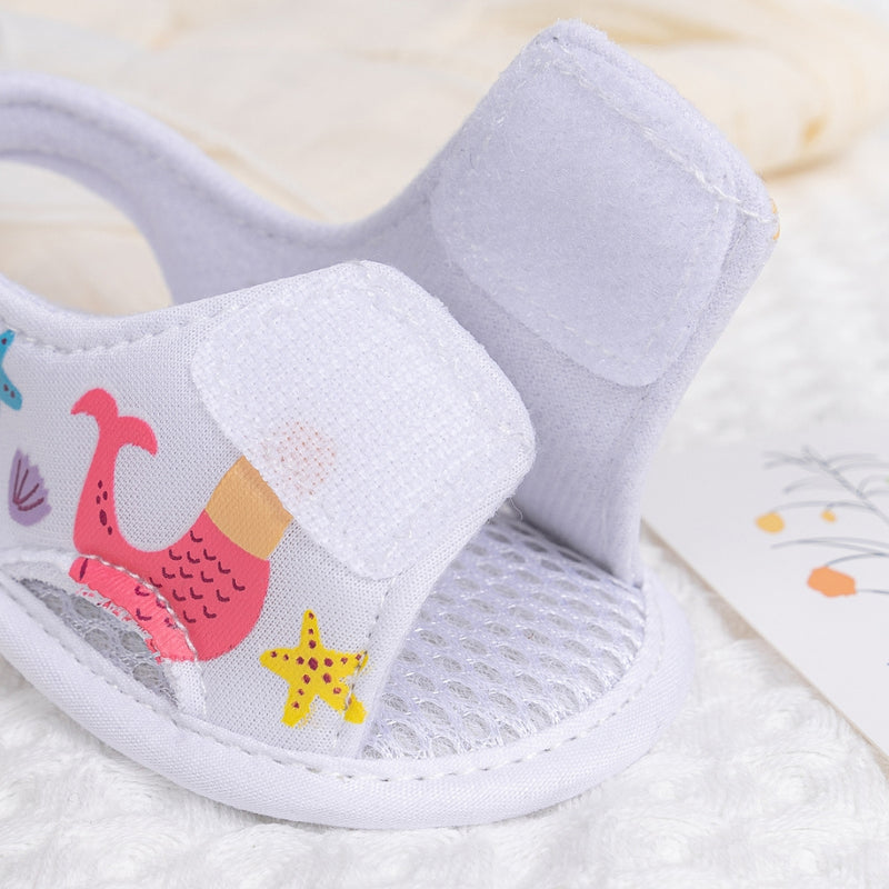 Baby Girls Mermaid & Starfish Velcro White Sandal Booties-BT5477