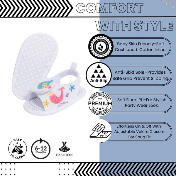 Baby Girls Mermaid & Starfish Velcro White Sandal Booties-BT5477