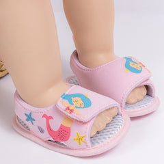 Baby Girls Mermaid & Starfish Velcro Pink Sandal Booties-BT5478