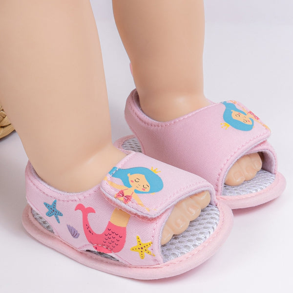 Baby Girls Mermaid & Starfish Velcro Pink Sandal Booties-BT5478
