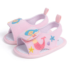 Baby Girls Mermaid & Starfish Velcro Pink Sandal Booties-BT5478