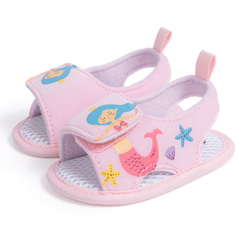 Baby Girls Mermaid & Starfish Velcro Pink Sandal Booties-BT5478
