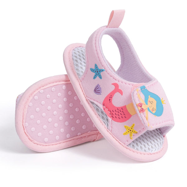 Baby Girls Mermaid & Starfish Velcro Pink Sandal Booties-BT5478