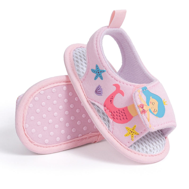 Baby Girls Mermaid & Starfish Velcro Pink Sandal Booties-BT5478