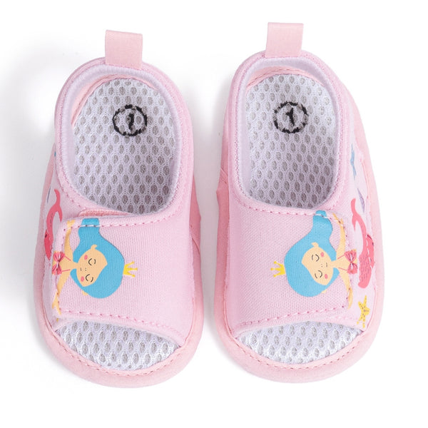 Baby Girls Mermaid & Starfish Velcro Pink Sandal Booties-BT5478