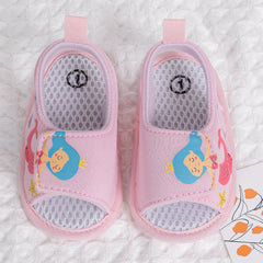 Baby Girls Mermaid & Starfish Velcro Pink Sandal Booties-BT5478