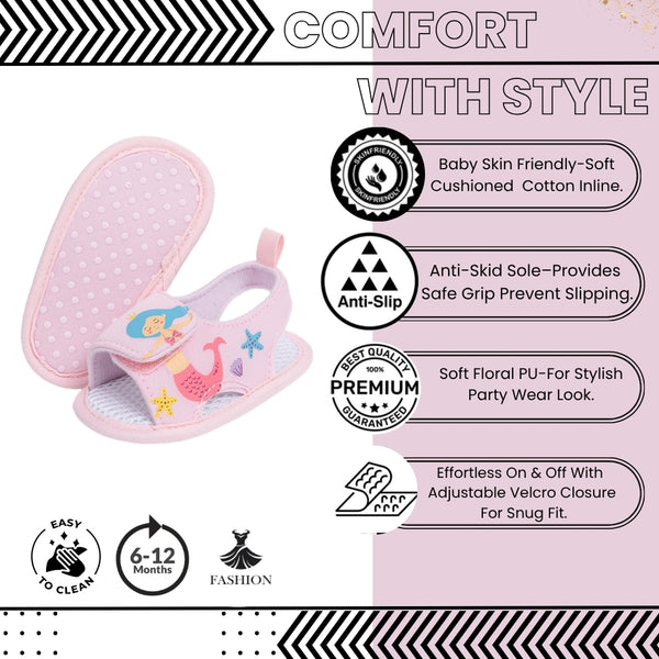 Baby Girls Mermaid & Starfish Velcro Pink Sandal Booties-BT5478