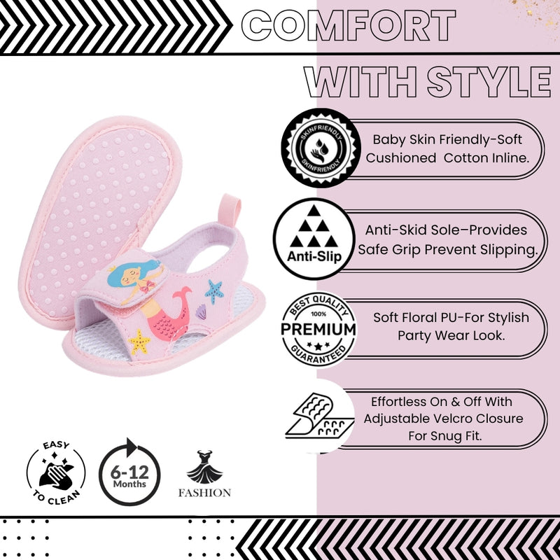 Baby Girls Mermaid & Starfish Velcro Pink Sandal Booties-BT5478