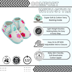Baby Unisex Floral Muslin Green Velcro Booties-BT5480