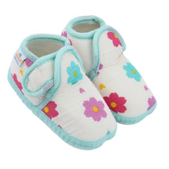 Baby Unisex Floral Muslin Green Velcro Booties-BT5480