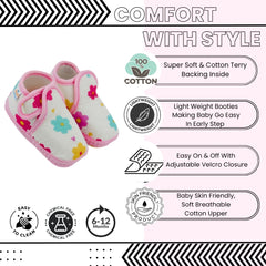 Baby Unisex Floral Muslin Pink Velcro Booties-BT5481