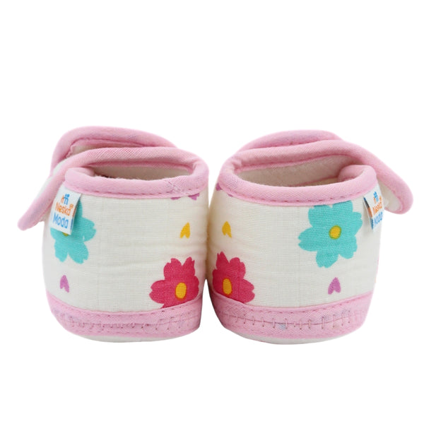 Baby Unisex Floral Muslin Pink Velcro Booties-BT5481