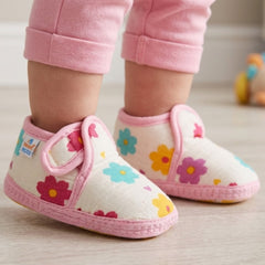 Baby Unisex Floral Muslin Pink Velcro Booties-BT5481