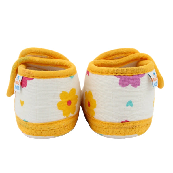 Baby Unisex Floral Muslin Yellow Velcro Booties-BT5482