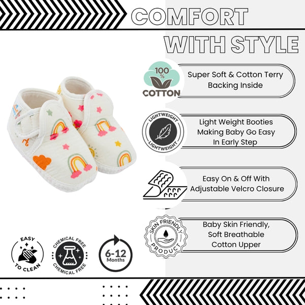 Baby Unisex Muslin Velcro White Booties-BT5483