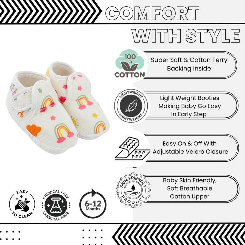 Baby Unisex Muslin Velcro White Booties-BT5483