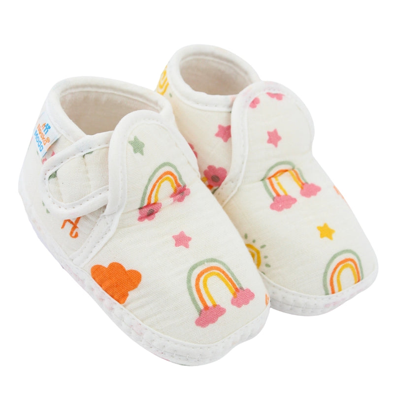 Baby Unisex Muslin Velcro White Booties-BT5483