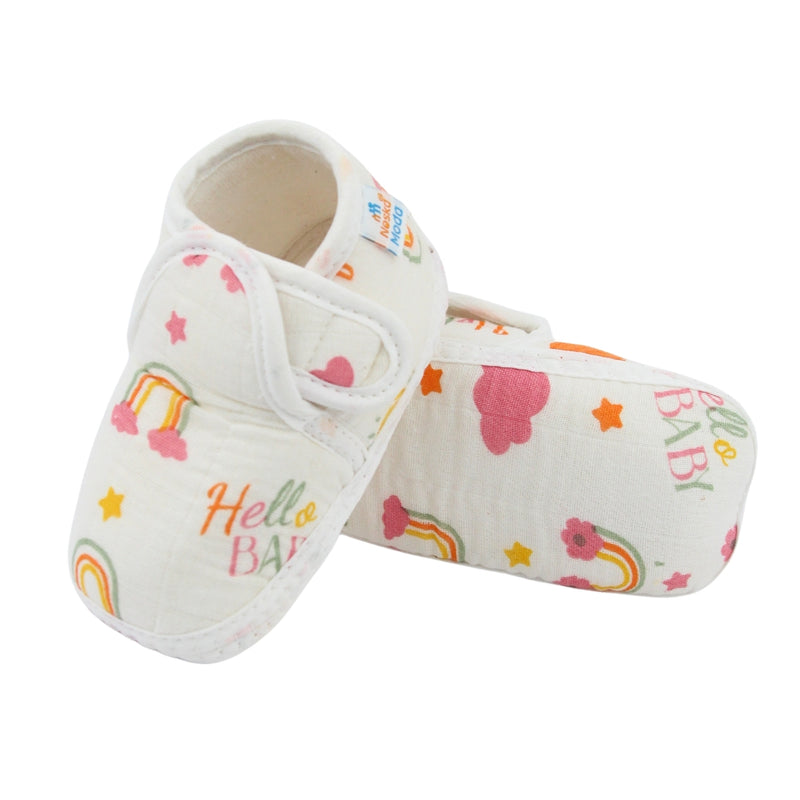 Baby Unisex Muslin Velcro White Booties-BT5483