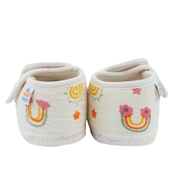 Baby Unisex Muslin Velcro White Booties-BT5483