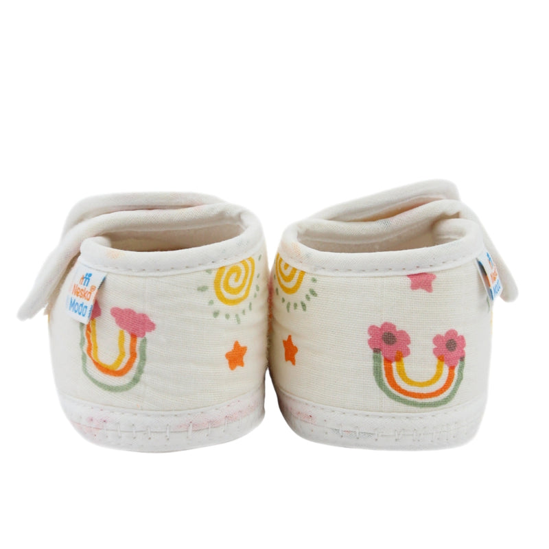 Baby Unisex Muslin Velcro White Booties-BT5483