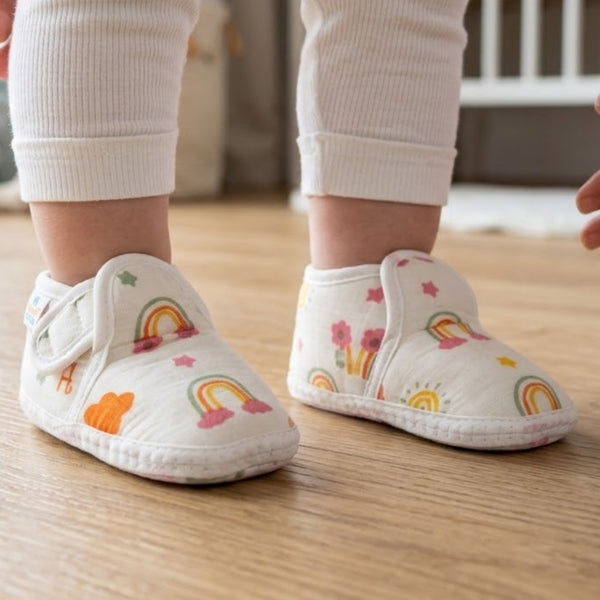Baby Unisex Muslin Velcro White Booties-BT5483