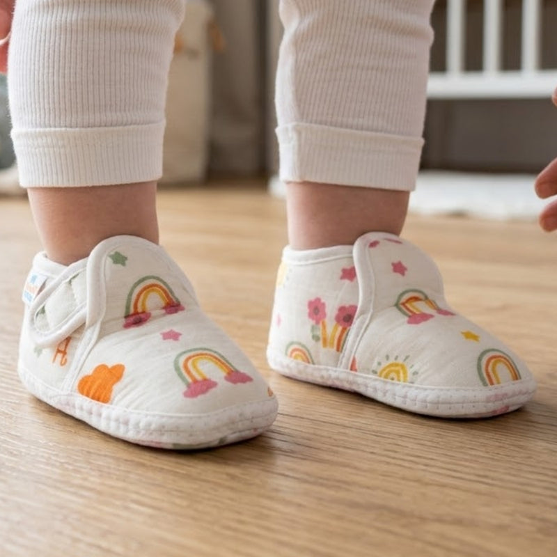 Baby Unisex Muslin Velcro White Booties-BT5483