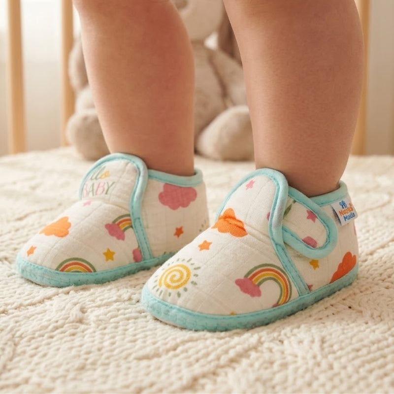 Baby Unisex Muslin Velcro Mint Blue Booties-BT5484