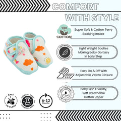 Baby Unisex Muslin Velcro Mint Blue Booties-BT5484