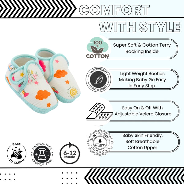 Baby Unisex Muslin Velcro Mint Blue Booties-BT5484