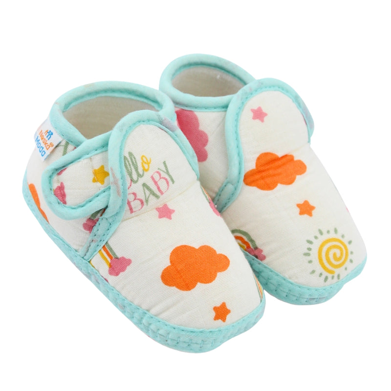 Baby Unisex Muslin Velcro Mint Blue Booties-BT5484