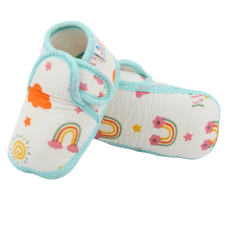 Baby Unisex Muslin Velcro Mint Blue Booties-BT5484