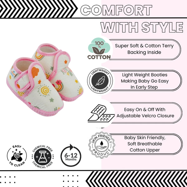 Baby Unisex Muslin Velcro Pink Booties-BT5485