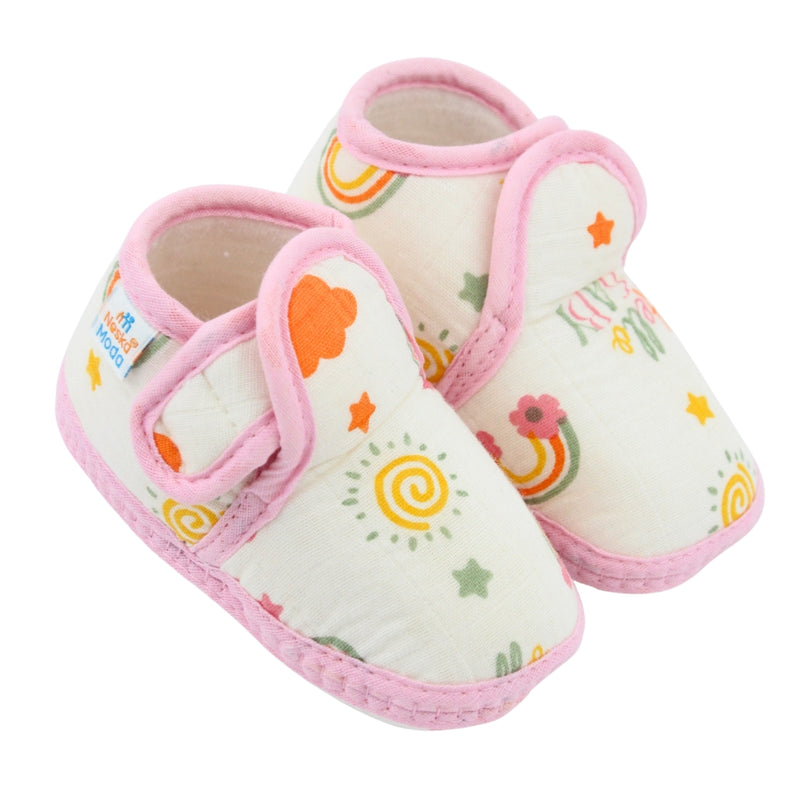 Baby Unisex Muslin Velcro Pink Booties-BT5485