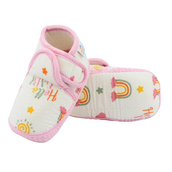 Baby Unisex Muslin Velcro Pink Booties-BT5485