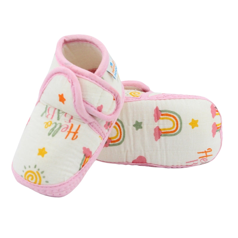 Baby Unisex Muslin Velcro Pink Booties-BT5485