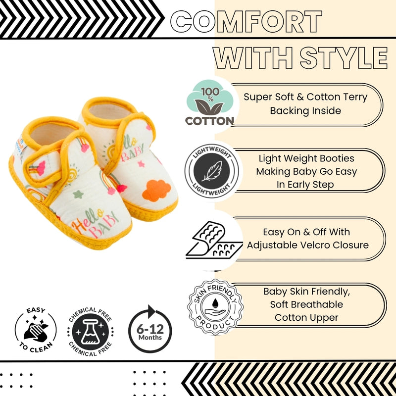 Baby Unisex Muslin Velcro Yellow Booties-BT5486
