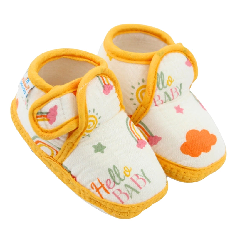 Baby Unisex Muslin Velcro Yellow Booties-BT5486