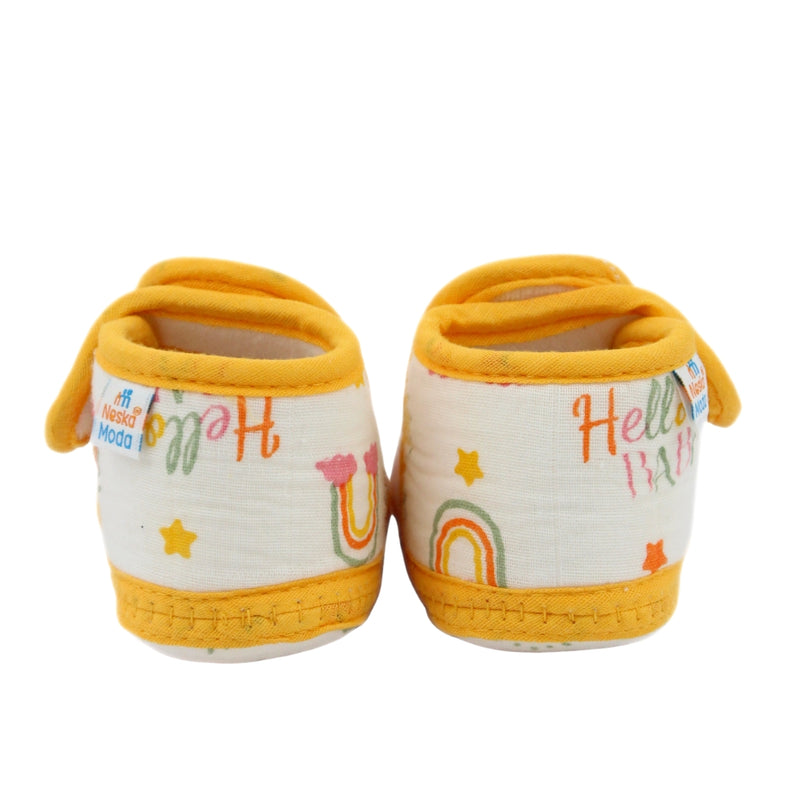 Baby Unisex Muslin Velcro Yellow Booties-BT5486
