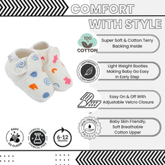 Baby Unisex Muslin Velcro White Booties-BT5487