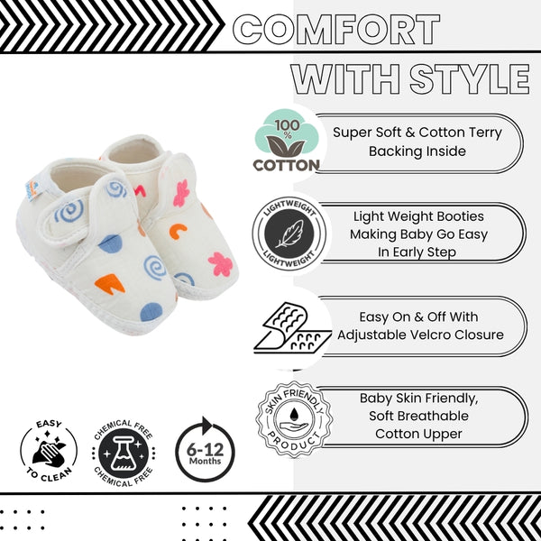 Baby Unisex Muslin Velcro White Booties-BT5487