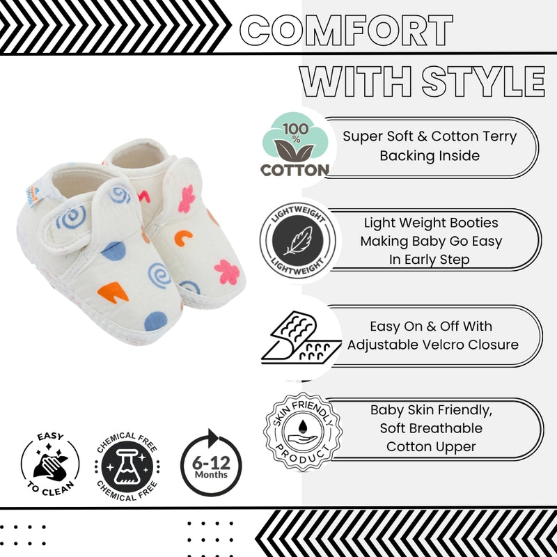 Baby Unisex Muslin Velcro White Booties-BT5487